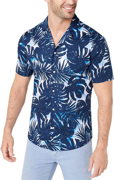 michael kors hawaiian shirt|Michael Kors Mens Palm Tropical Slim Fit Hawaiian Print Shirt .